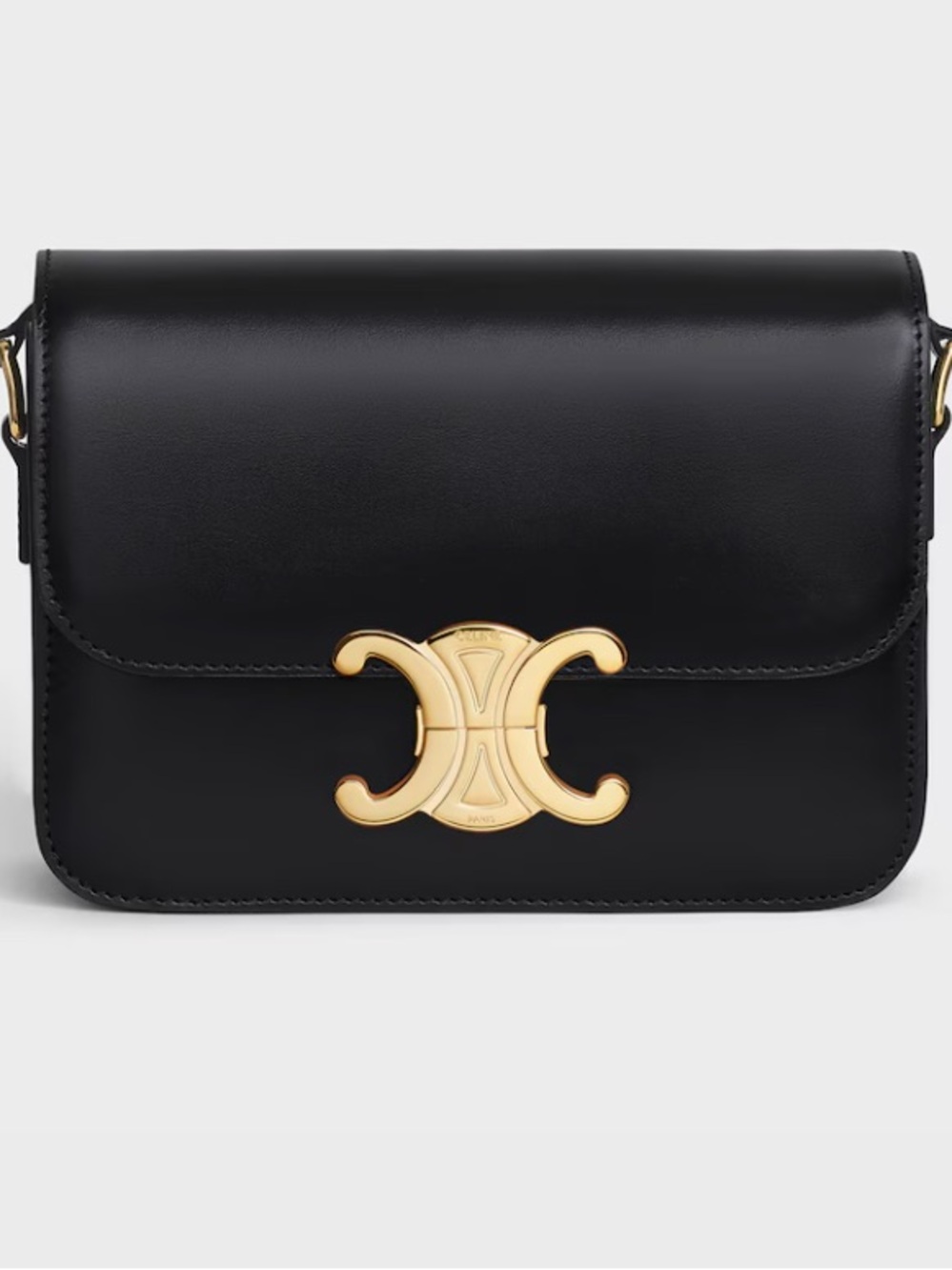 Celine Triomphe Small Shoulder Bag in Black with Gold Hardware With Dustbag